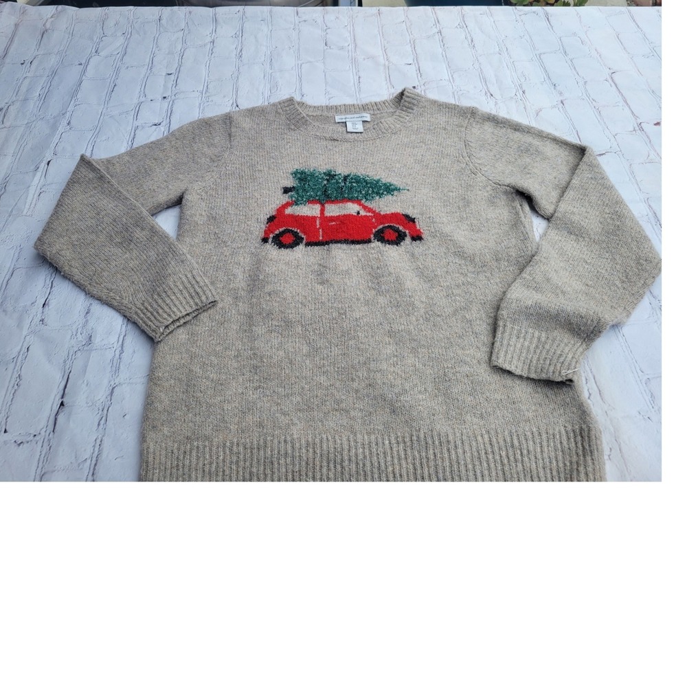 Cupcakes and Cashmere‎ Women's Christmas Tree Car Sweater Beige Small